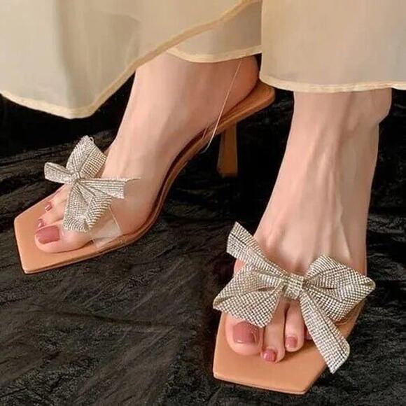 ZARA Embellished Bow Heels NWT – Vinyl Sandals with Rhinestone Detail, SZ 8 & 10 - Picture 7 of 16